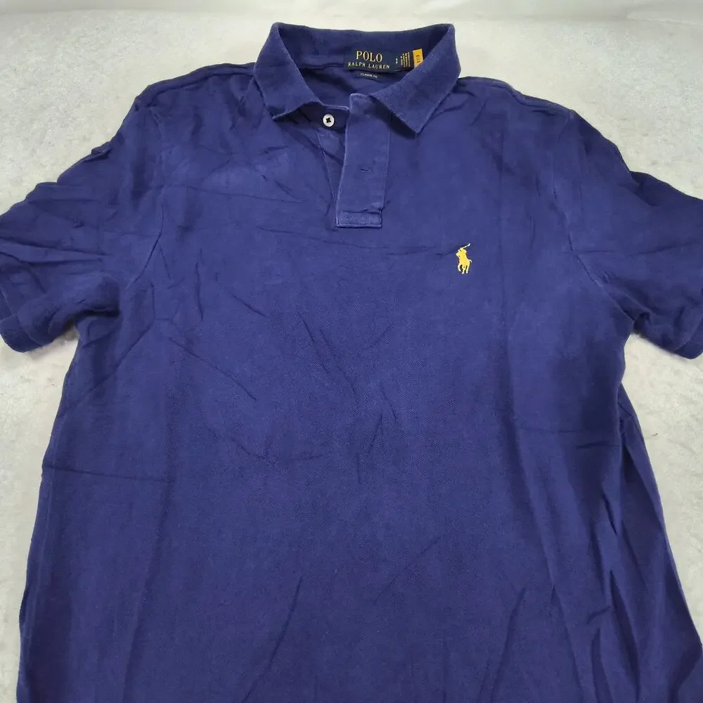 Polo Ralph Lauren Classic Fit Collared Polo Shirt Mens Size Small S Blue Yellow